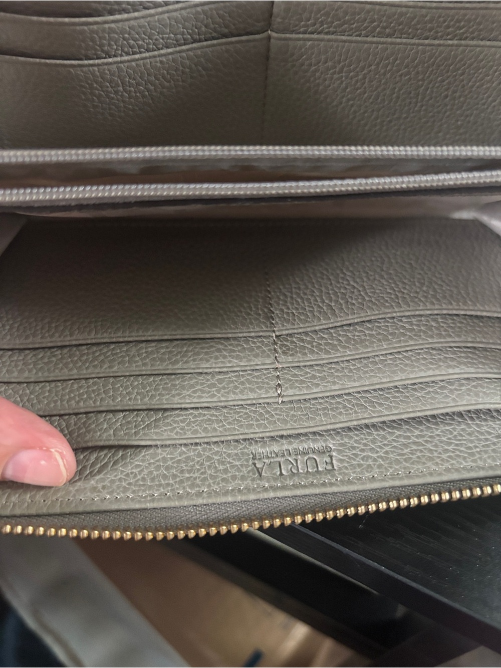 Furla Light gray  Pebbled Zip-Around Wallet with Gold Logo - Picture 9 of 14